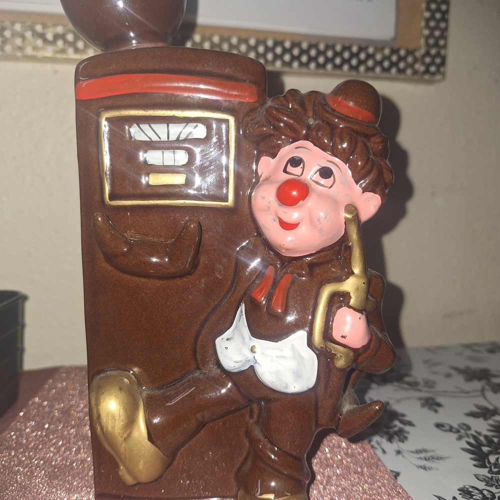Vintage Japanese Redware Drunk at a Pump Decanter
